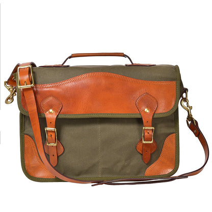 Canvas Leather Mens 14¡®¡¯ Army Green Briefcase Side Bag Retro Messenger Bag Shoulder Bag For Men