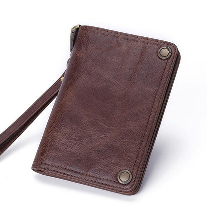 Small Mens Chain Wallet Leather Bifold Wallet Vertical Wristlet Wallet For Men