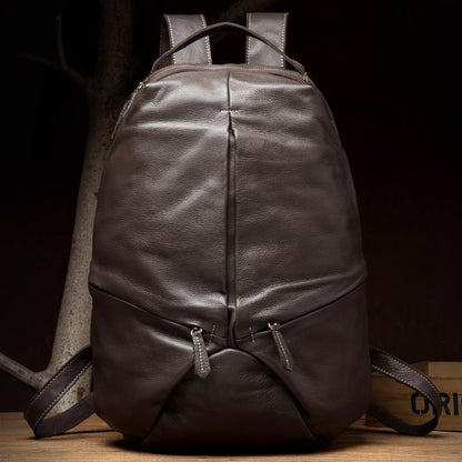 Black Fashion Mens Leather 15-inches Large Backpacks Coffee Travel Backpacks School Backpacks for men