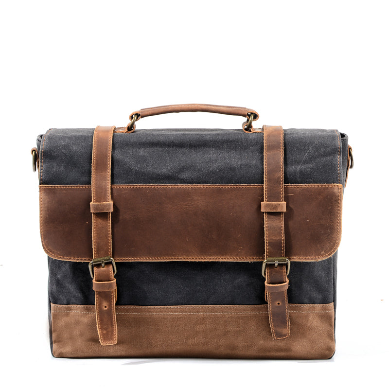 Cool Waxed Canvas Leather Mens 15.6' 15¡®¡¯ Waterproof Travel Side bag Computer Handbag Messenger Bag for Men