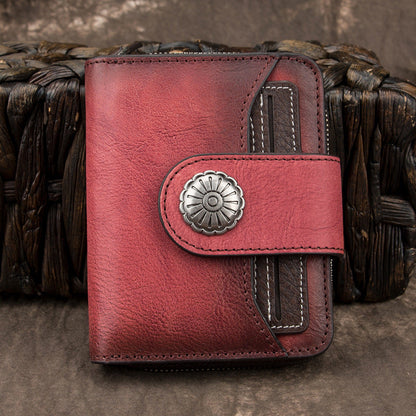 Brown Small Bifold Wallet Leather Womens billfold Small Wallet Zipper Red Card Wallet For Men