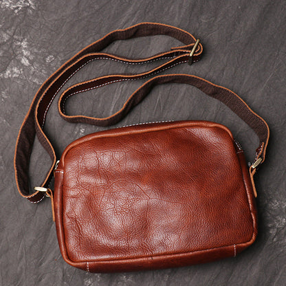 Vintage Small Brown Leather Men's Side Bag Black Courier Bag Messenger Bag For Men