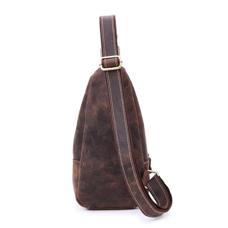 Vintage Brown Leather Sling Backpack Men's Sling Bag Chest Bags One shoulder Backpack For Men