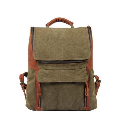 Fashion Canvas Leather Mens Large Army Green Backpack School Backpack Canvas Travel Backpack For Men