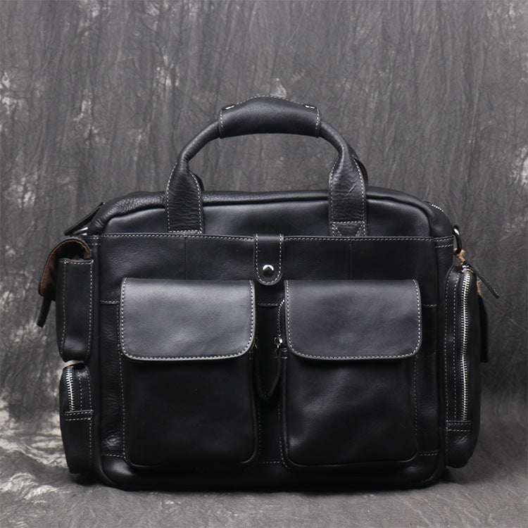 Black Oiled Leather Men's Professional Briefcase 13¡®¡¯ Laptop Handbag Business Bag For Men