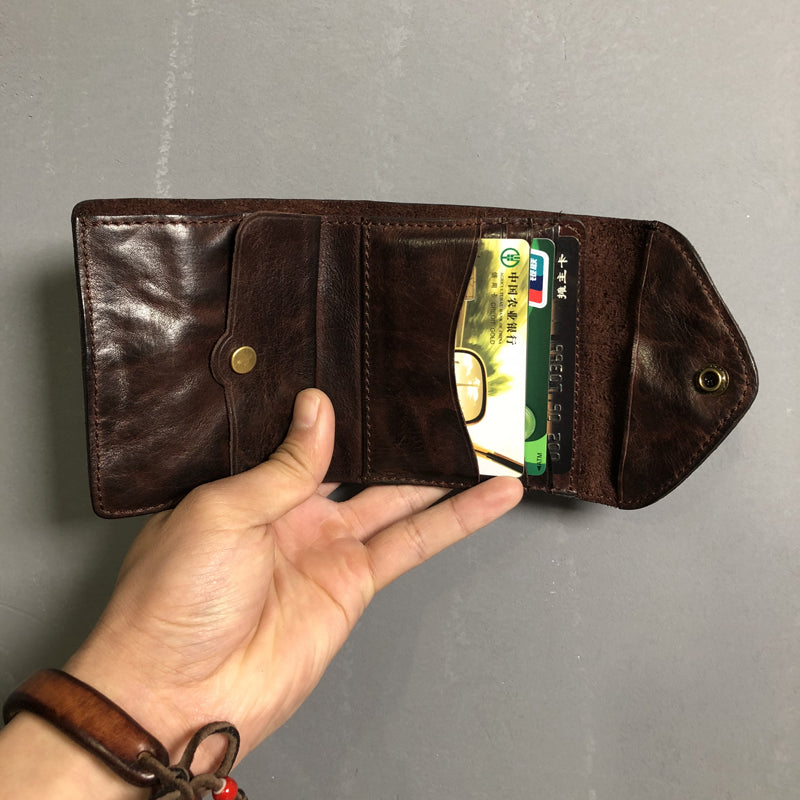 Vintage Genuine Leather Mens billfold Coffee Leather Wallet Men Small Wallets Front Pocket Wallet for Men