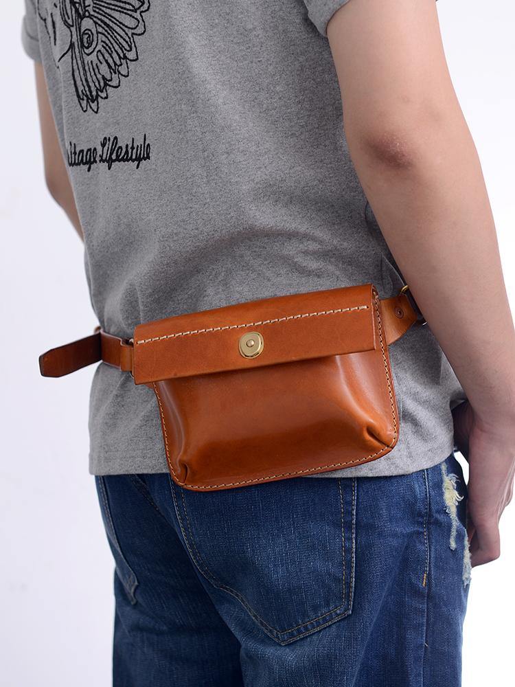 Cool Handmade Brown Leather Men Fanny Pack Hip Bag Bum Pack Waist Bag Chest Bag For Men