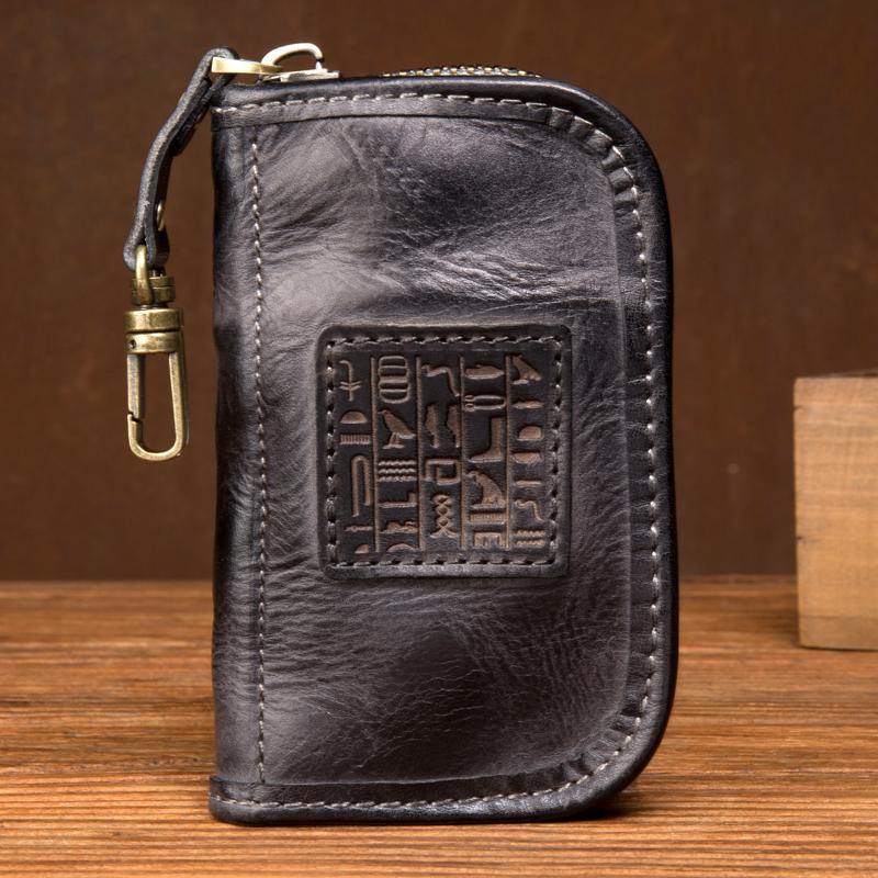 Brown Leather Mens Small Car Key Wallet Brown Key Holder Coin Purse Brown Card Holder For Men