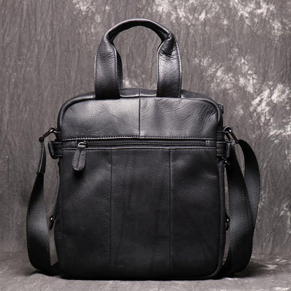 Black Leather Mens Laptop Work Bag Handbag Vertical Briefcase Shoulder Bags Black Business Bags For Men