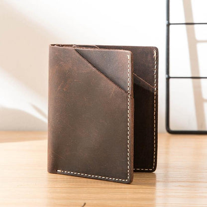 Brown Cool Leather Mens Small Wallets Front Pocket Wallet Vintage Thin Bifold billfold Wallet for Men