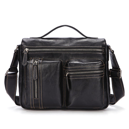 Fashion Black Leather Men's Professional Briefcase Handbag Black Side Bag Shoulder Bag For Men