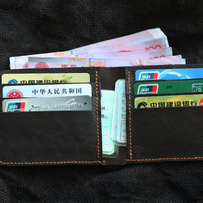 Cool Distressed Brown Leather Mens SMall Wallet billfold Wallet Bifold Front Pocket Wallet For Men