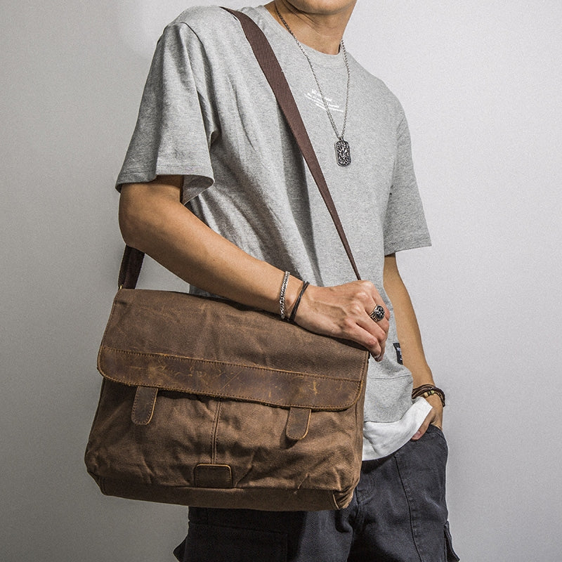 Casual Waxed Canvas Leather Men's Side Bag Shoulder Bag Messenger Bag For Men