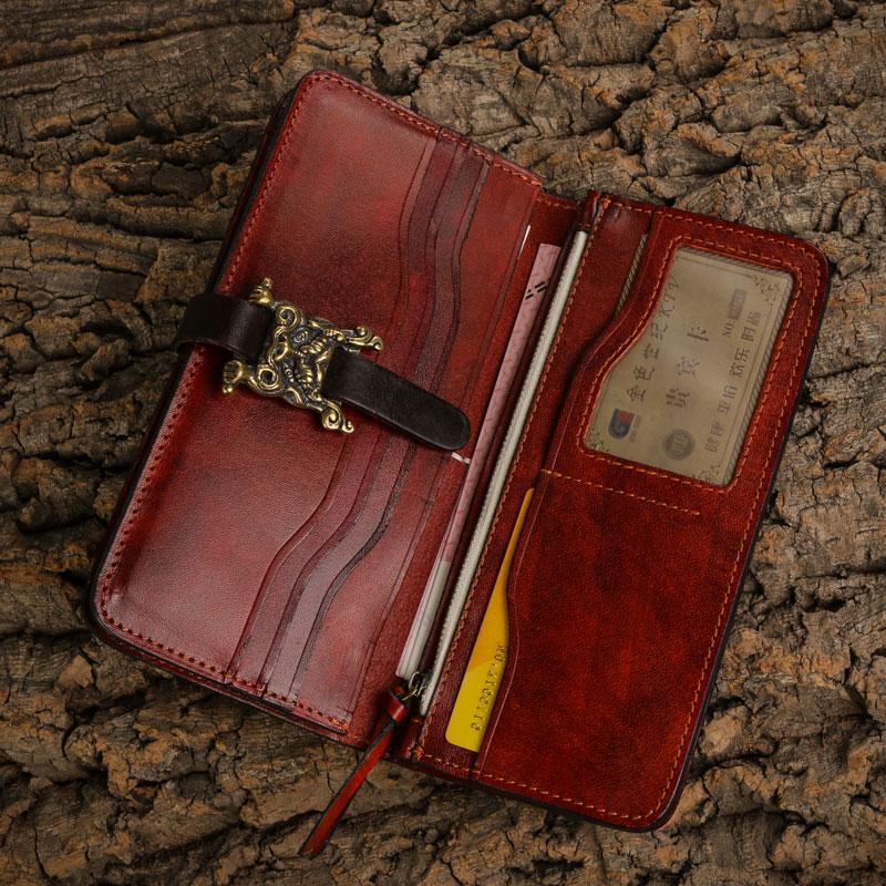 Handmade Leather Mens Clutch Wallet Cool Leather Wallet Long Phone Wallets for Men