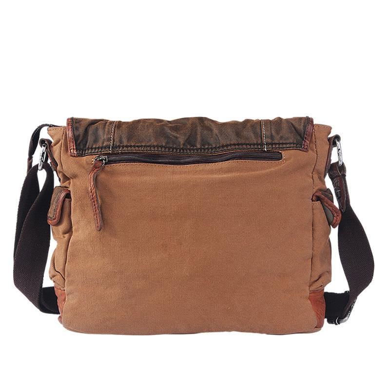 Khaki Canvas Leather Mens Coffee Side Bag Messenger Bag Khaki Canvas Courier Bag for Men