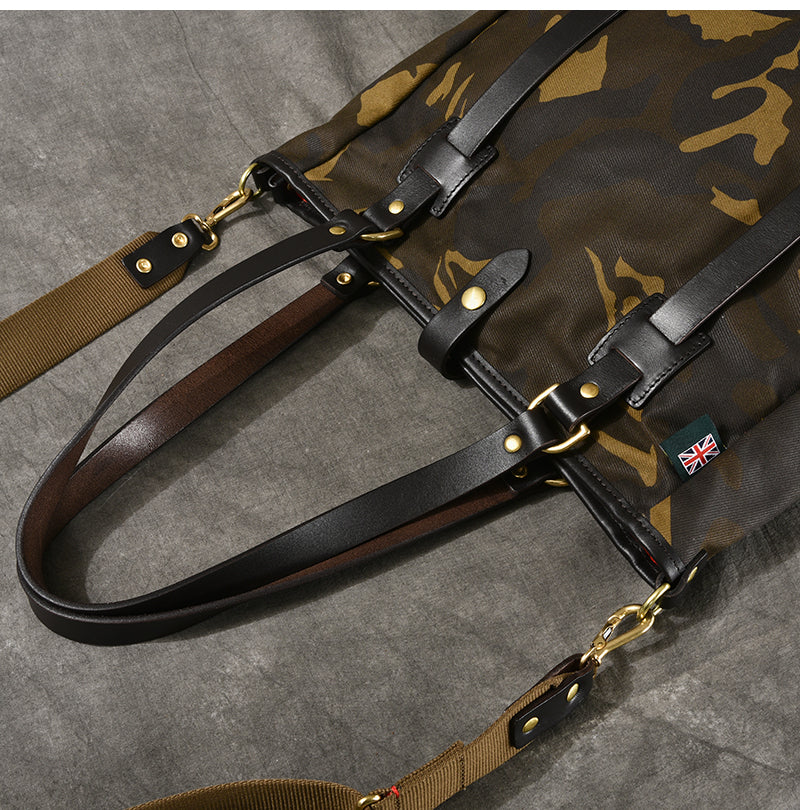 Waxed Canvas Leather Mens Womens 14'' Camouflage Tote Bag Handbag Tote Bag Shoulder Bag Tote Purse For Men