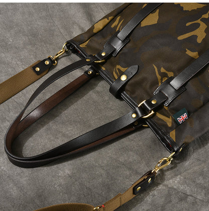 Waxed Canvas Leather Mens Womens 14'' Camouflage Tote Bag Handbag Tote Bag Shoulder Bag Tote Purse For Men