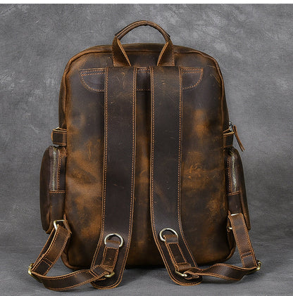 Brown Leather Mens 14' Laptop Hiking Backpack Travel Backpack College Backpack for Men