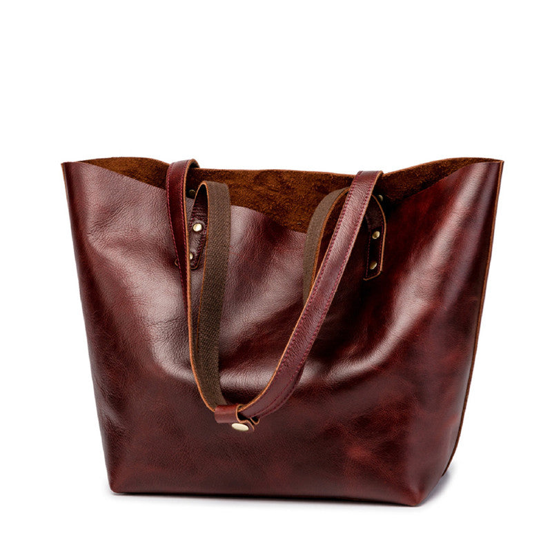 Mens Womens Leather Red Brown Tote Handbag Vintage Shoulder Tote Purse Tote Bag For Men