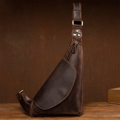 Vintage Brown Leather Mens Sling Bag Coffee Cool Crossbody Pack Chest Bag for men