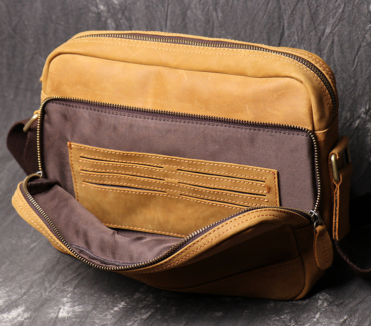 Tan Leather Men's Messenger Bag Side Bag iPad Courier Bags Tan Postman Bag For Men