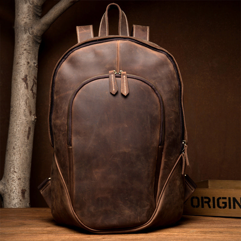 Brown Casual Mens Leather 15-inch Large Laptop Backpacks Brown Travel Backpacks School Backpacks for men