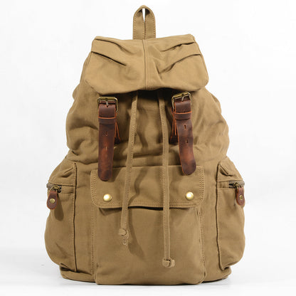 Khaki Canvas Mens Large 15'' Hiking Backpack Travel Backpack College Bag Computer Backpack for Men