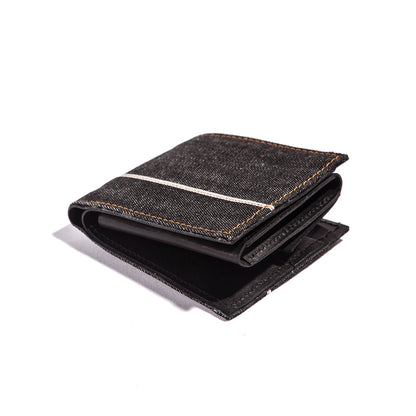 Handmade Cool Black Denim Mens Leather billfold Small Wallets Bifold Small Wallet For Men