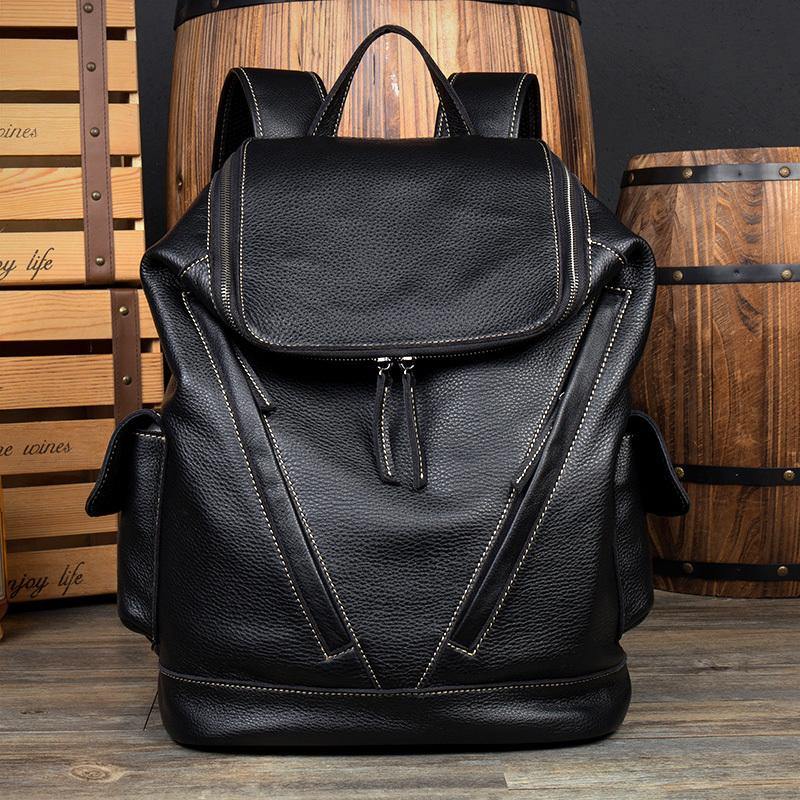 Casual Black Mens Leather 14-inch Large Computer Backpacks Brown College Backpack School Backpacks for men