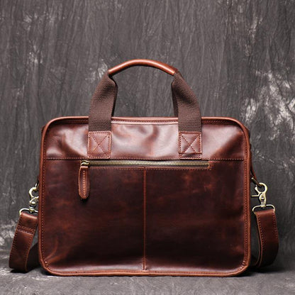 Red Brown Leather Mens 14 inches Large Laptop Work Bag Handbag Briefcase Shoulder Bags Business Bags For Men