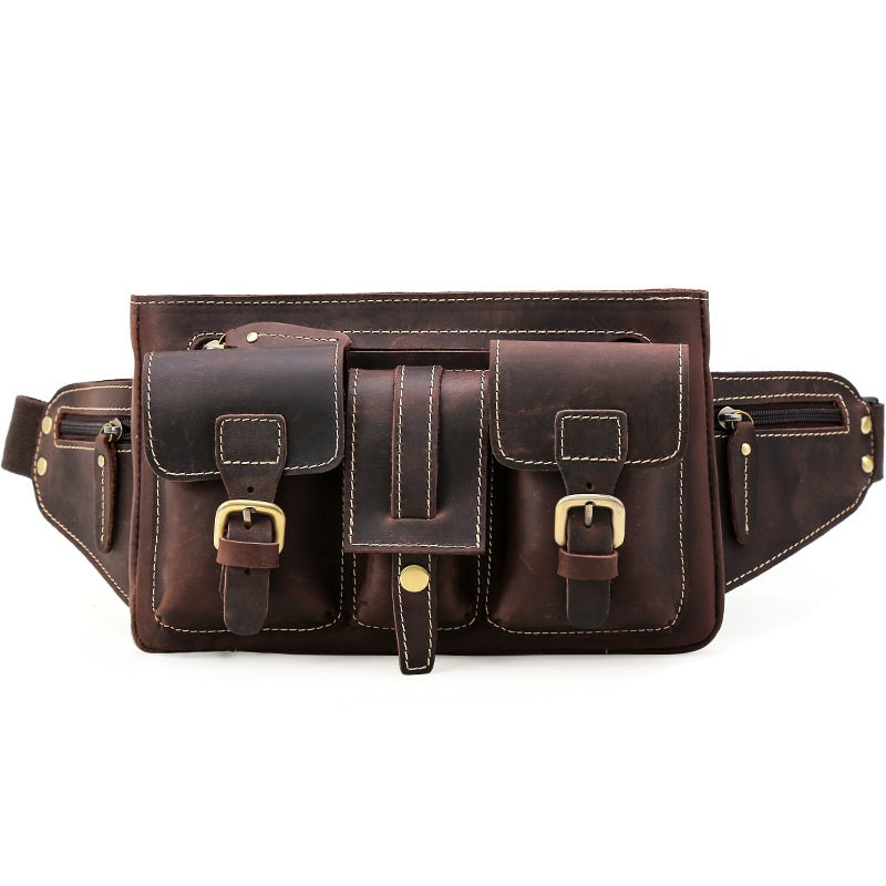 Cool Leather Brown Men's Fanny Pack Chest Bag Vintage Waist Bag Hip Pack For Men