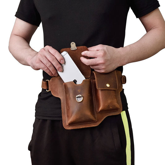 Mens Leather Fanny Pack Phone Bum Bag CellPhone Holster Waist Bag for Men