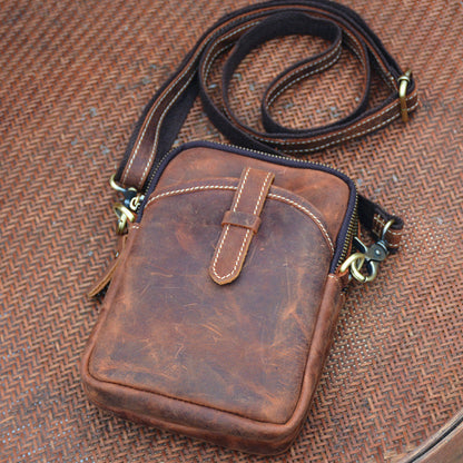 Vintage Brown Leather Men's Cell Phone Holsters Brown Belt Pouch Mini Side Bag For Men