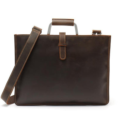 Slim Brown Leather Men's 13 inches Side Courier Bag Messenger Bag Briefcase Work Purse For Men