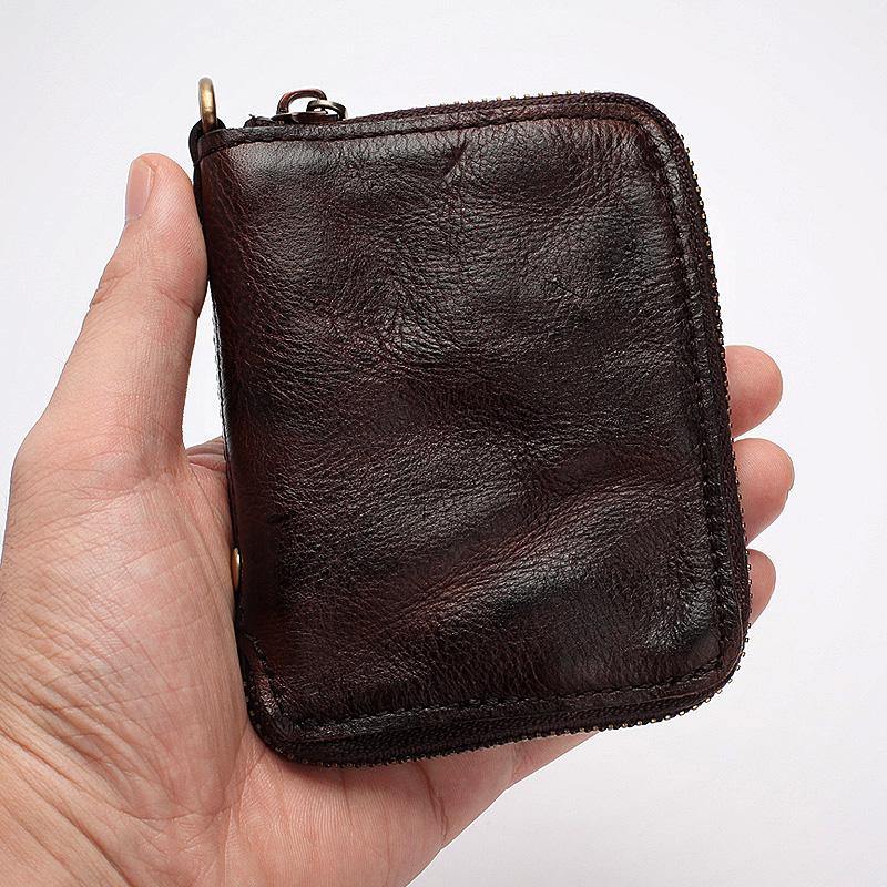 Dark Gray Handmade Leather Mens Small Wallet billfold Wallet Card Wallet For Men