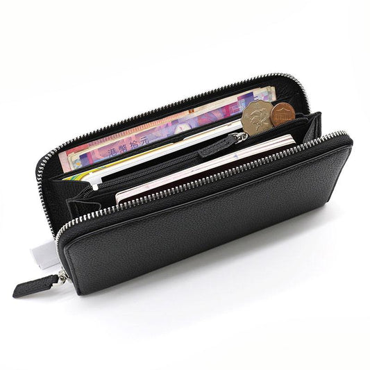 Black Mens Leather Zipper Long Wallet Phone Long Bifold Wallet for Men