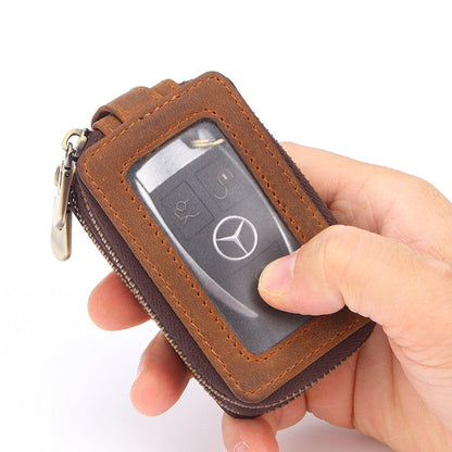 Cool Brown Mens Zipper Leather Car Key Wallet Key Holder Change Holder For Men