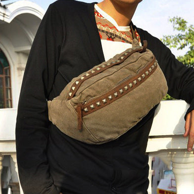 Canvas Mens Chest Bag Khaki Waist Bags Hip Bag Black Canvas Fanny Pack For Men