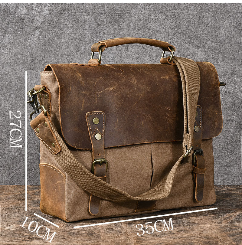 Canvas Leather Mens Womens Green Briefcase Side Bag Brown Messenger Bag Shoulder Bag For Men