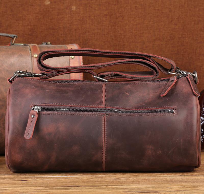 Red Brown Leather Mens Casual Barrel Postman Bag Side Bag Bucket Messenger Bag For Men