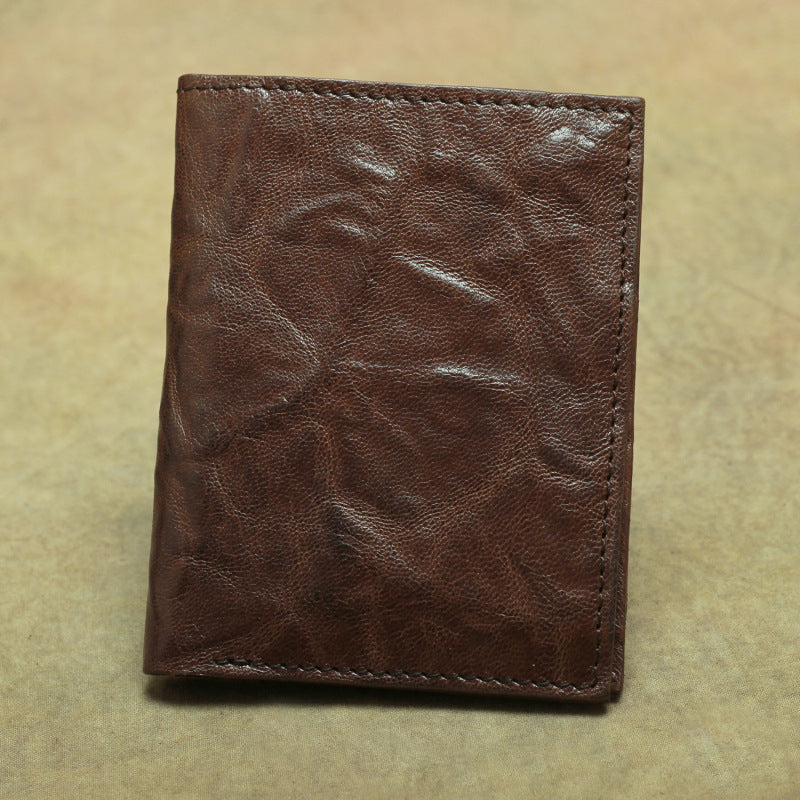 Vintage Brown Leather Men's Bifold Small Wallet Black Slim Vertical billfold Wallet For Men