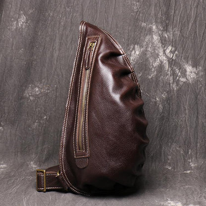 Cool Brown Leather Men's Sling Bag Sling Backpack Unique Sling Packs Sling Crossbody Pack For Men