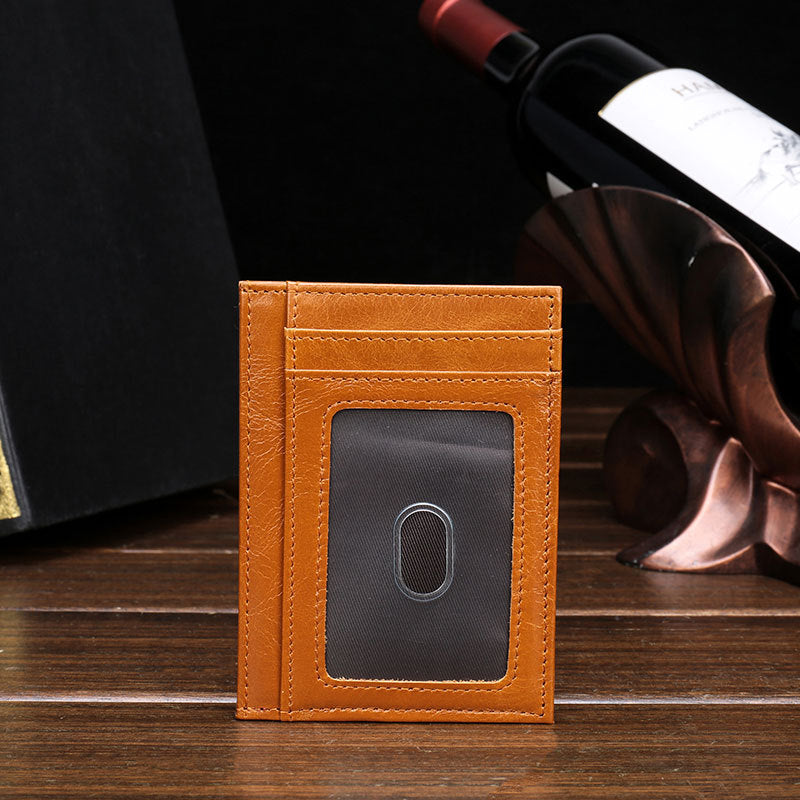 RFID Brown Leather Men's Slim Card Holder Black Front Pocket Wallet Small Card Wallet For Men