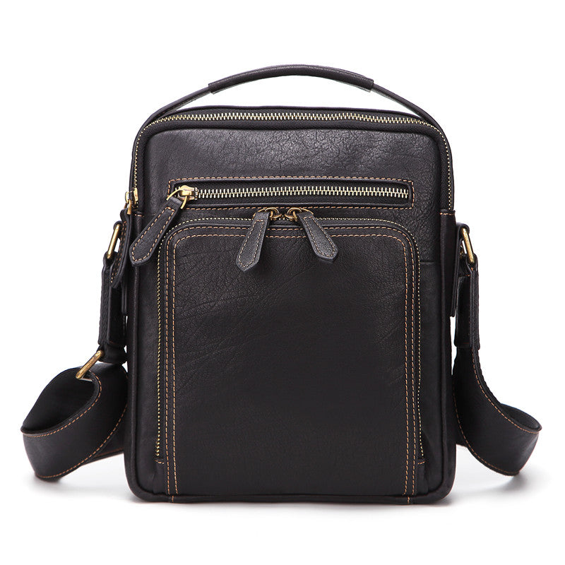 Fashion Black Leather Men's Tablet Shoulder Bag Small Vertical Side Bag Messenger Bag For Men