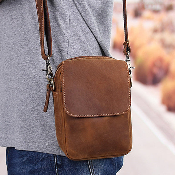 BROWN LEATHER MENS Belt Pouch Belt Bag Waist Bag Mini Side Bag Phone Bag For Men