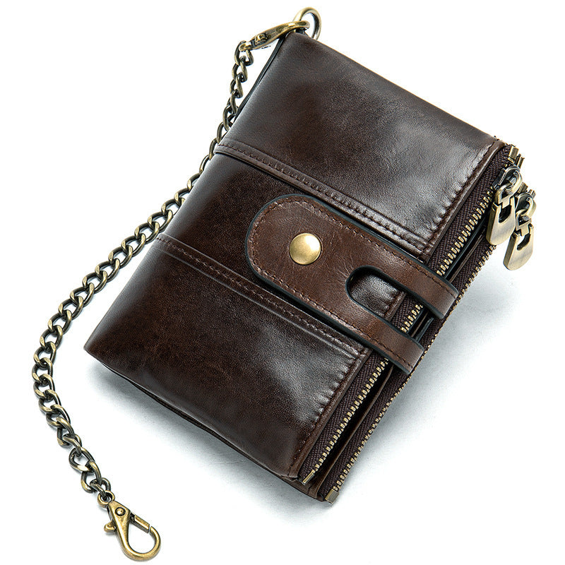 Cool Brown Leather Men's Biker Chain Wallet Black Small Wallet with Chain For Men