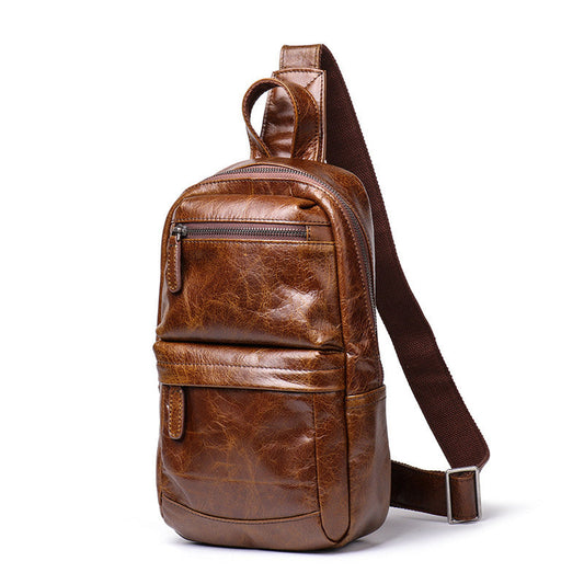 Cool Black Leather Men's Sling Bag Chest Bag Sling Crossbody Bag Brown One Shoulder Backpack For Men