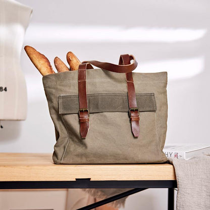 Leather Canvas Mens Womens Green Tote Bag Canvas Handbag Messenger Bag Canvas Tote for Men Women