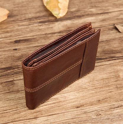 Cool Leather Brown Men's Business Zipper billfold Small Wallet Black Bifold Wallet Card Wallet For Men