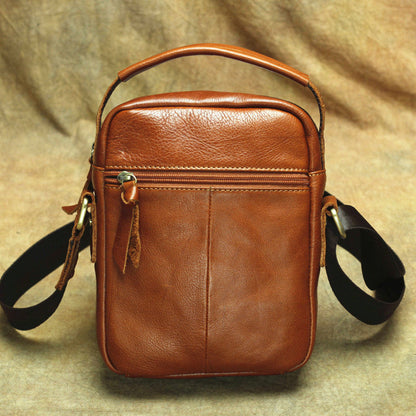 Brown Leather Men's Vertical Messenger Bag Side Bag Tablet Bag For Men